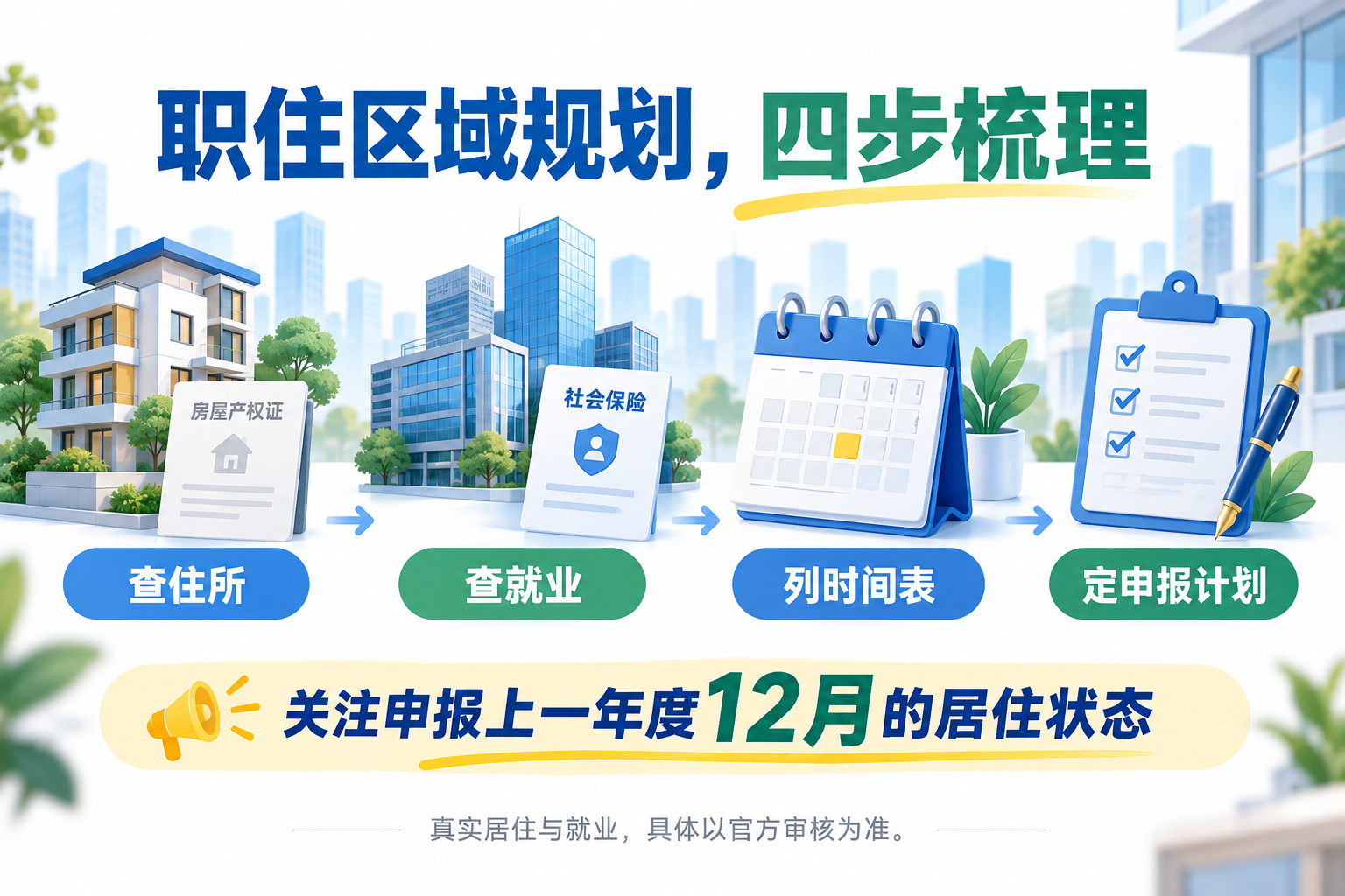 职住区域四步规划：查住所、查就业、列时间表、定申报计划